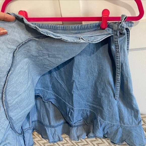 J.Crew Mercantile Chambray Faux Wrap Mini Skirt - Picture 4 of 10